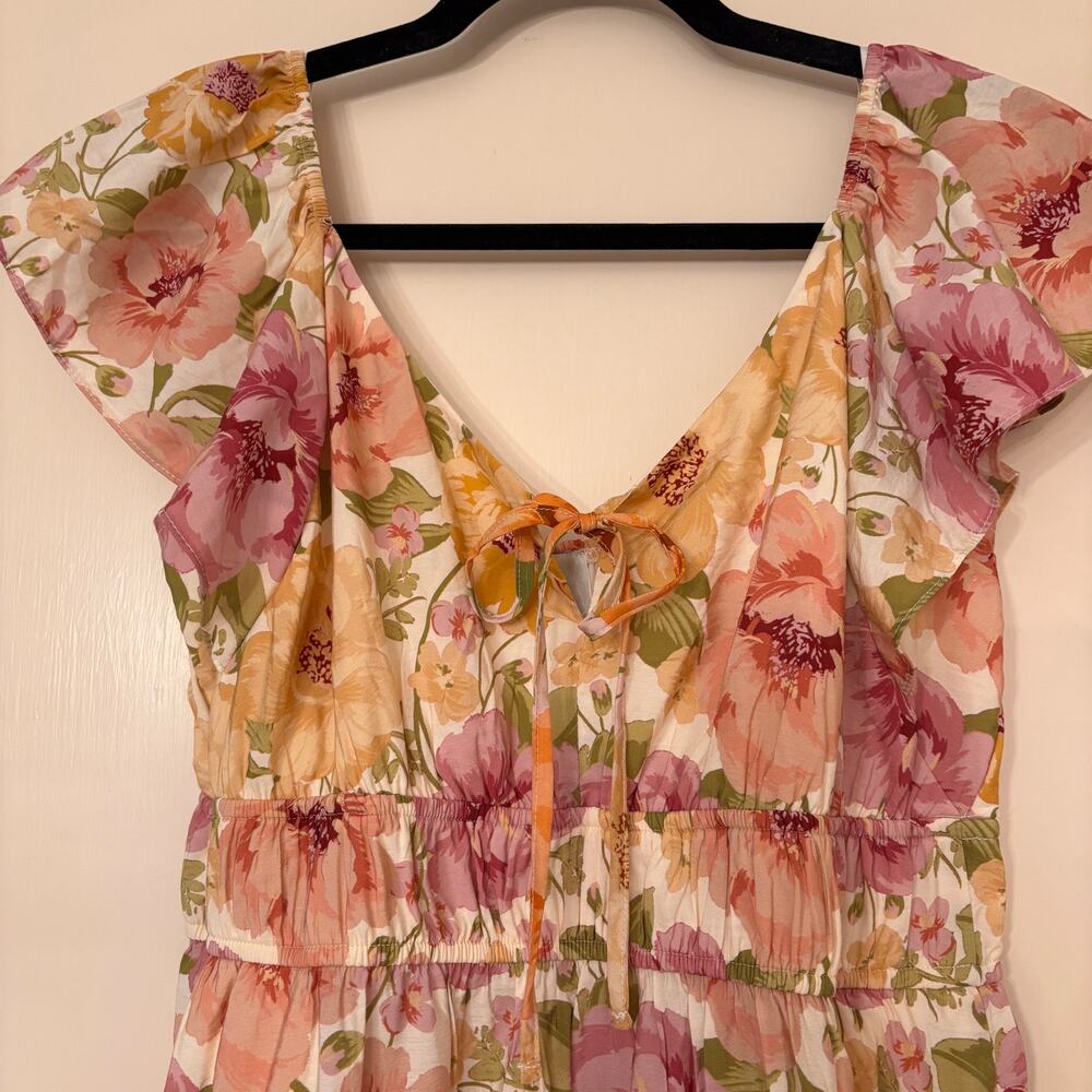Joie Women's Yellow Purple Green Floral Midi Dress Size Large